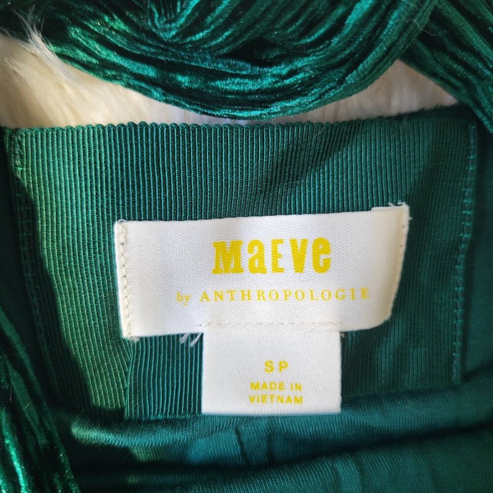 Anthropologie Maeve Small Twist Back Velvet Textured Midi Dress Emerald Green - Picture 5 of 10